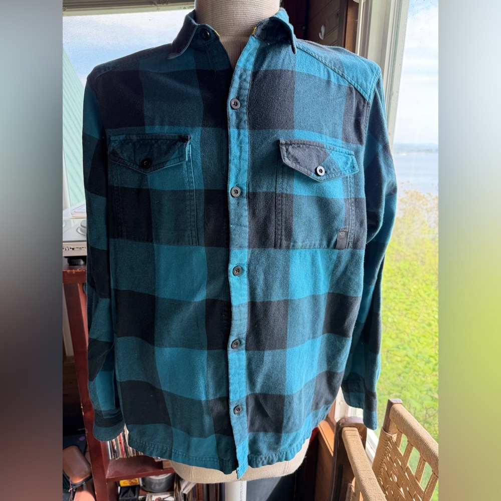 Mountain Hardwear Blue and Black Plaid Flannel Shirt